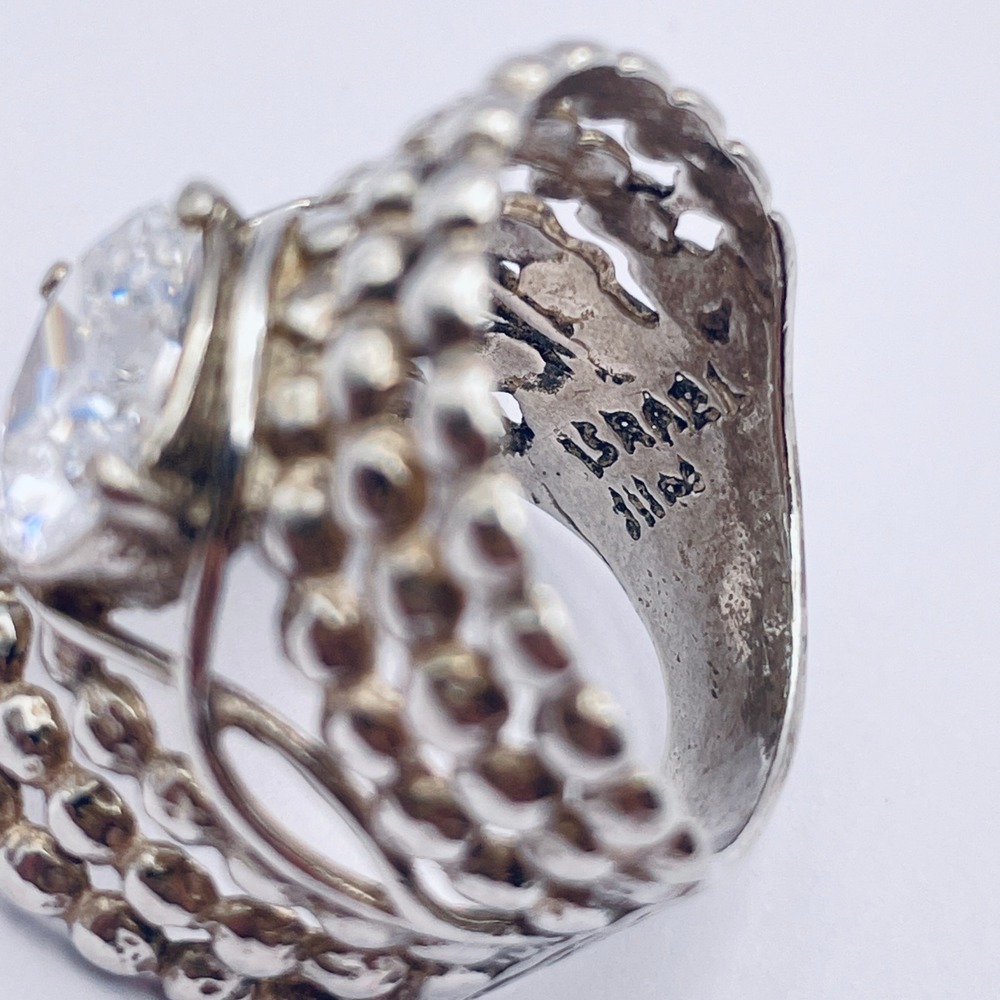Shablool Israel Didae Sterling Silver Ring Cubic Zirconia Sparkling CZ Wide Ring - Picture 5 of 9